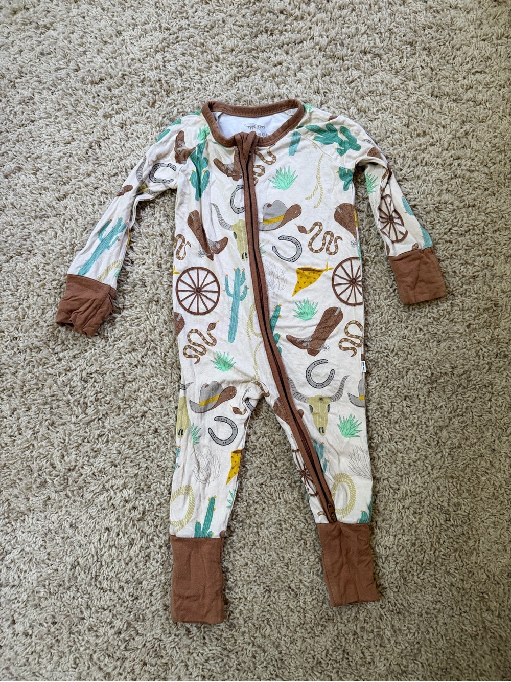 Little Sleepies Brown Western Print Footed Pajamas